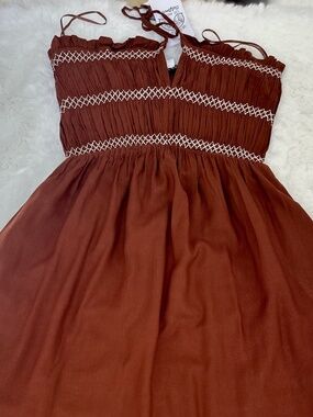 🤎 Patrons of Peace Smocked Boho Midi Dress – Frial Brown – XS (NWT) 🤎